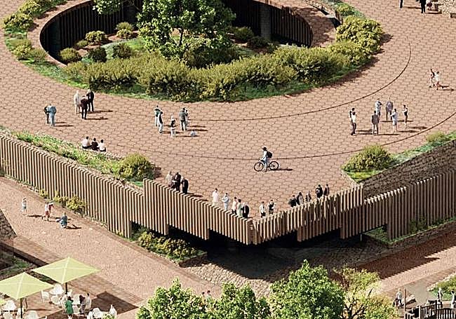 Mirador sobre el parque botánico propuesto para remodelar el mamotreto.
