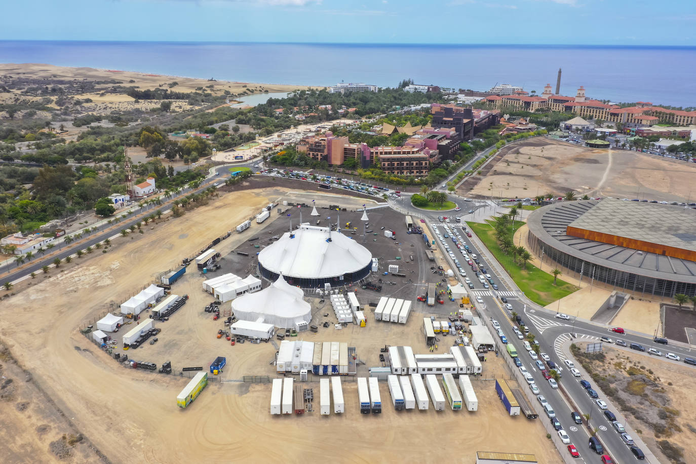 La carpa tendrá dimensiones más pequeñas que la de 2019 pero estará ubicada en el mismo lugar, frente a ExpoMeloneras y el hotel Baobab.
