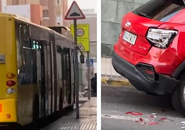 Susto en una guagua municipal tras chocar con un coche aparcado cerca del Auditorio