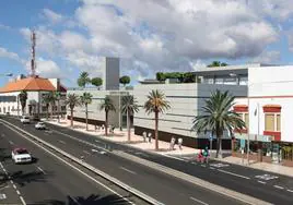 Recreación de la fachada del centro comercial Playa del Inglés que dará a la GC-500, con una altura de dos plantas.