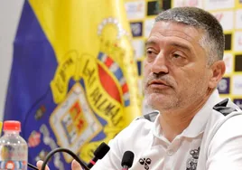 El entrenador de la UD Las Palmas, García Pimienta, en la rueda de prensa de este viernes.