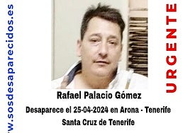 Alertan de la desaparición en Tenerife de Rafael Palacio Gómez