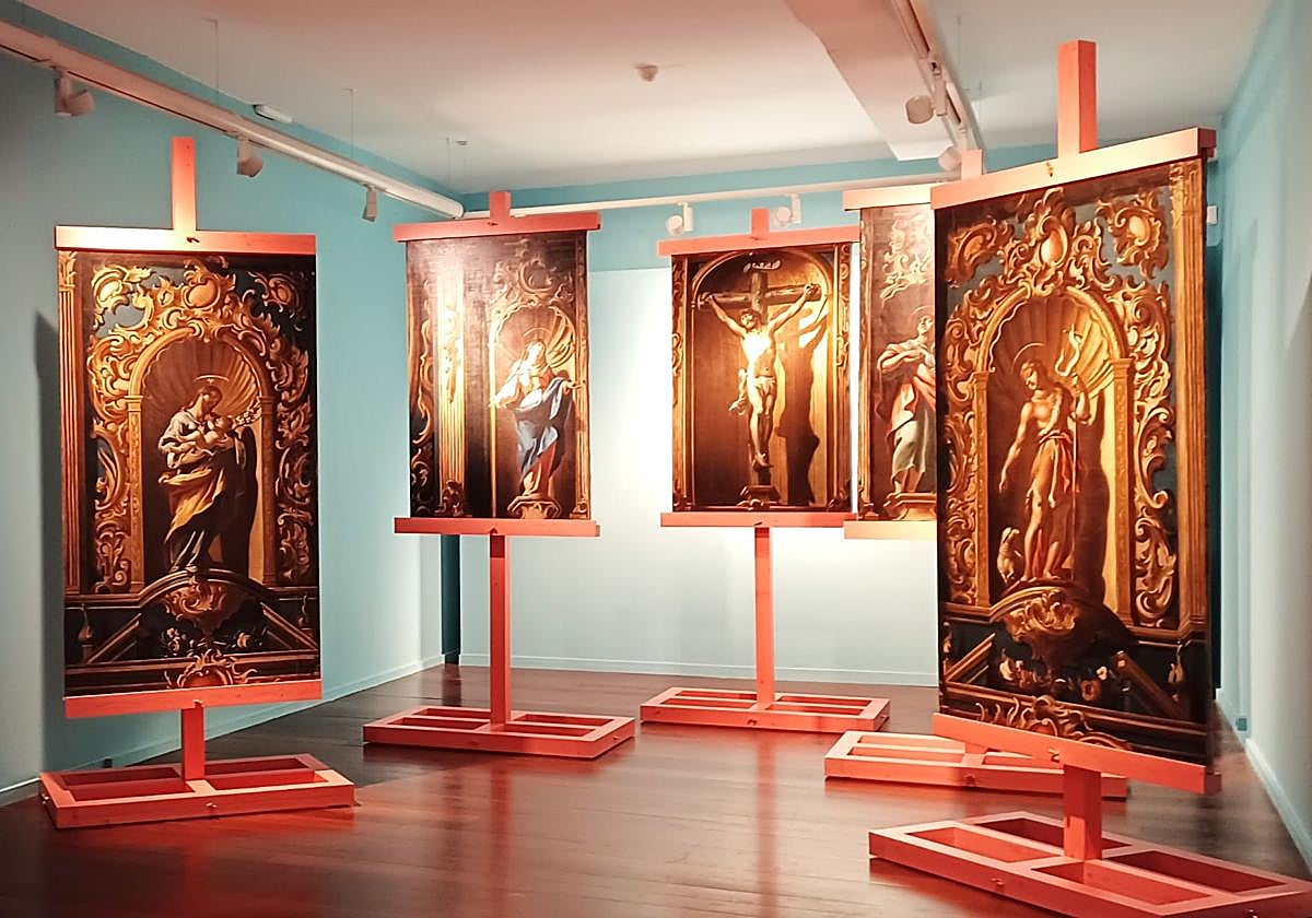 Las cinco piezas del retablo mayor de la iglesia de La Oliva, firmadas por Juan de Miranda.