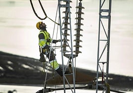 Un operario realiza labores de mejora y mantenimiento en la red eléctrica (Imagen de archivo).