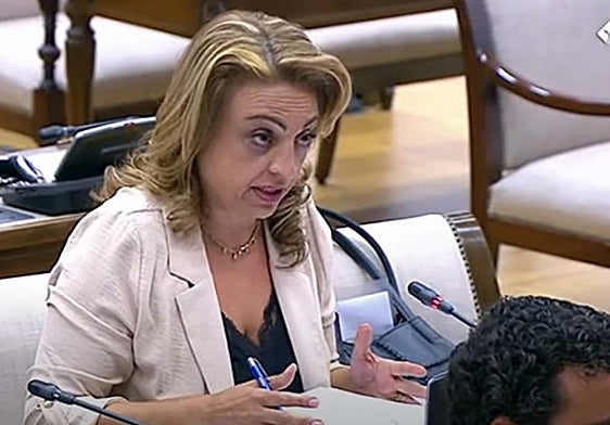 La diputada de CC en el Congreso, Cristina Valido, realiza una batería de preguntas a Ángel Víctor Torres en la comisión de investigación.
