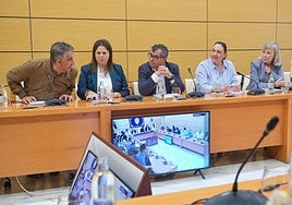 El portavoz Claudio Gutiérrez se dirige a sus compañeros del PP en el pleno del Cabildo majorero.