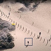 Una persona transitando fuera de los senderos señalizados en las Dunas de Maspalomas.