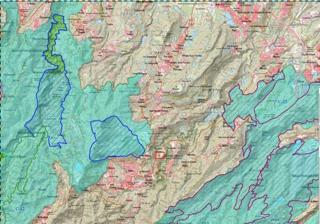 El recuadro rojo en el centro de la imagen marca la finca en que se haría el sondeo.