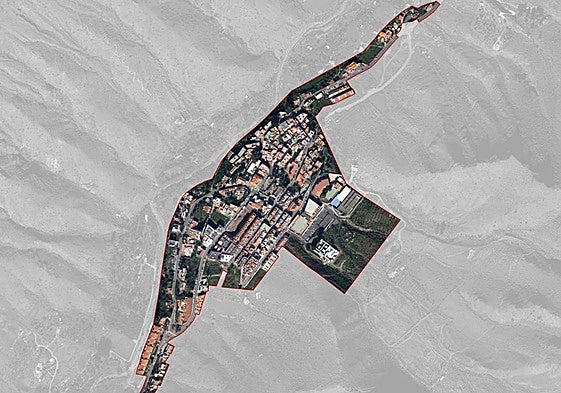 Ortofoto con la superficie delimitada del casco de Mogán.