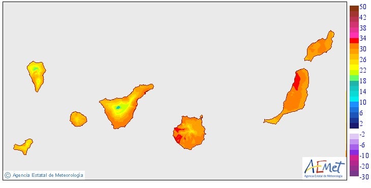 Temperaturas previstas para el sábado.