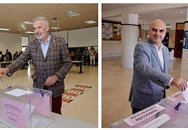 Lluís Serra (i) y Gregorio Rodríguez (d) ejerciendo su derecho al voto en la ULPGC.