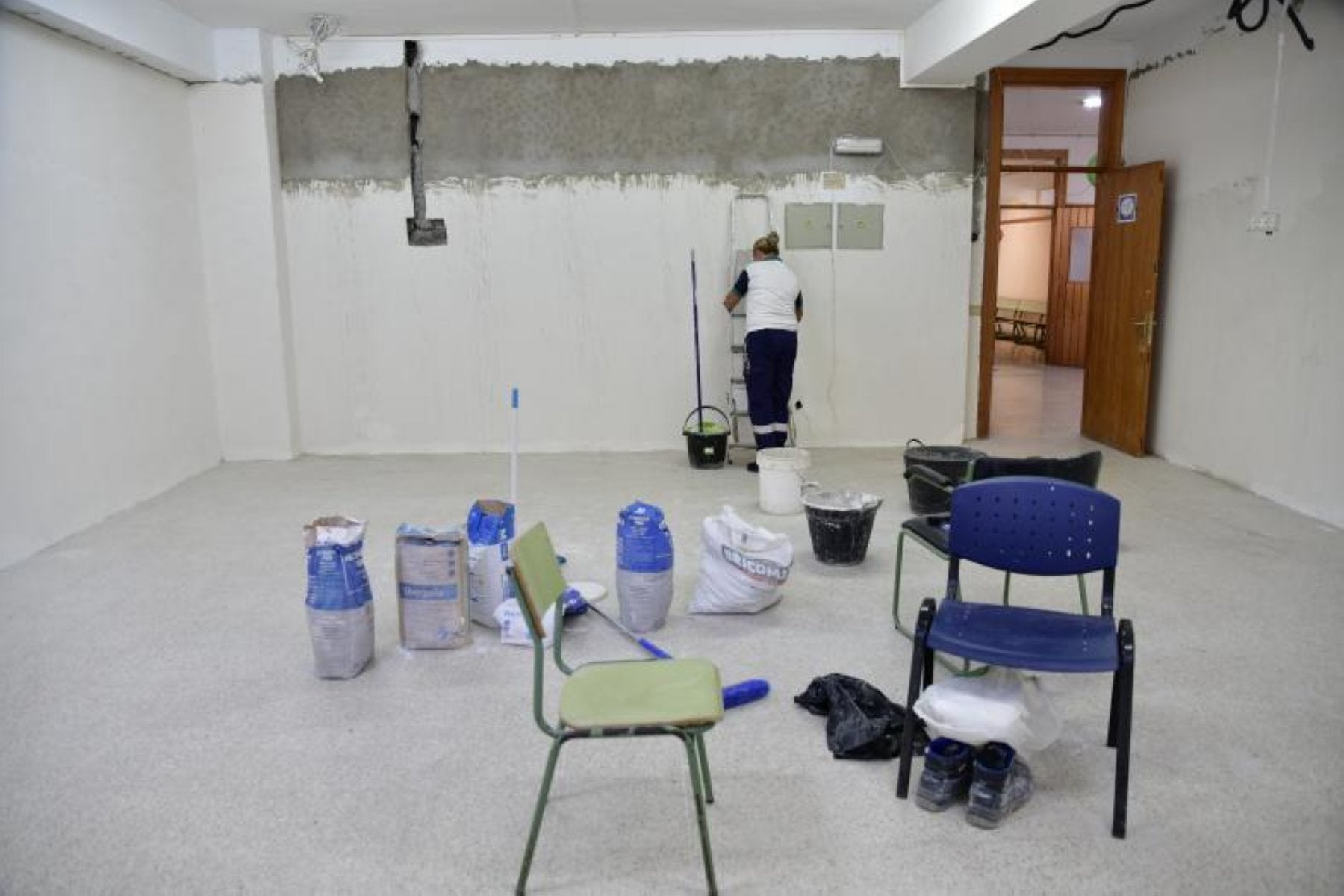 Foto de archivo de la obra de un aula de primer ciclo de Infantil.