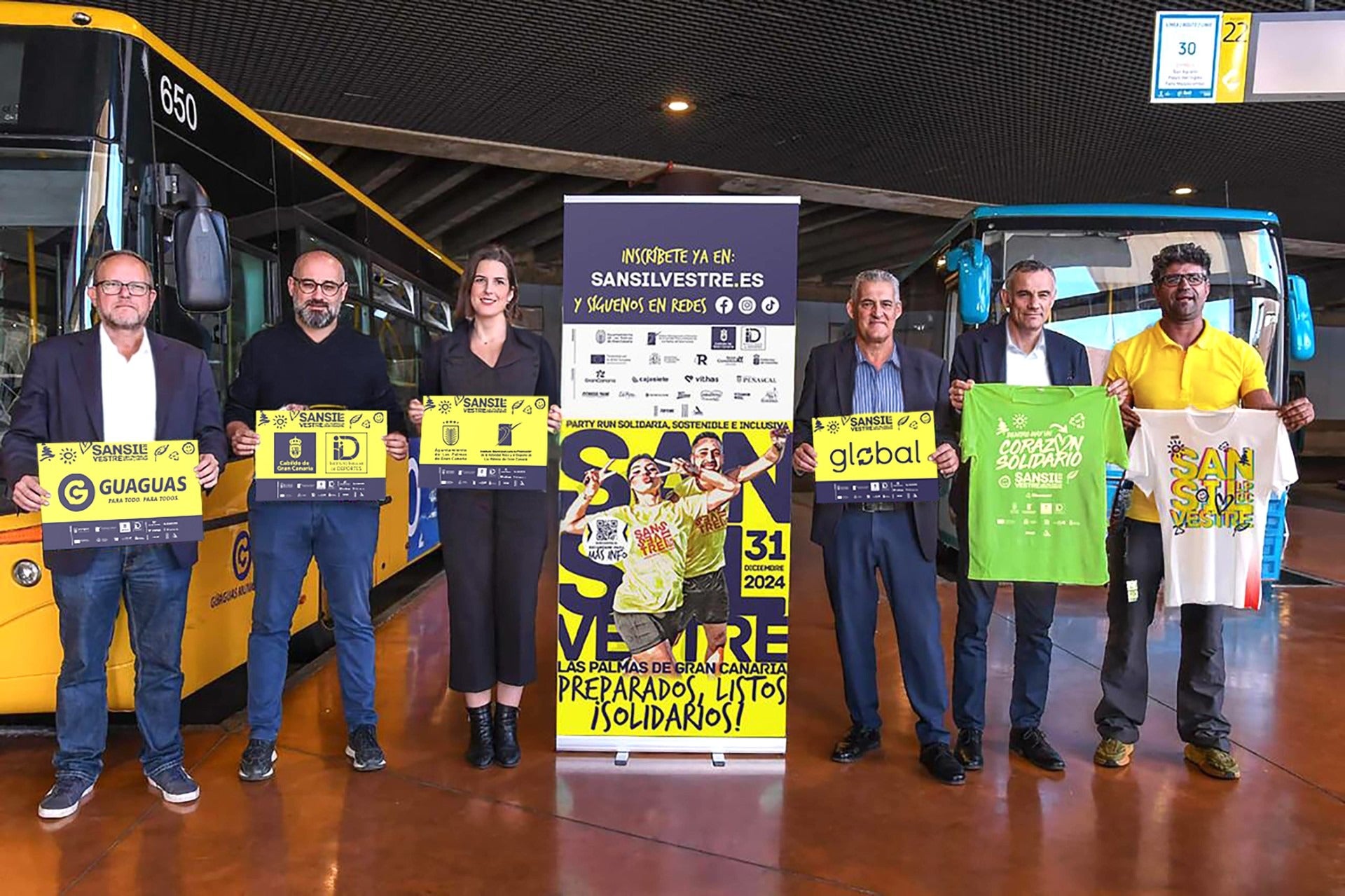 Guaguas y Global llevan gratis a los participantes solidarios de la San Silvestre 2024