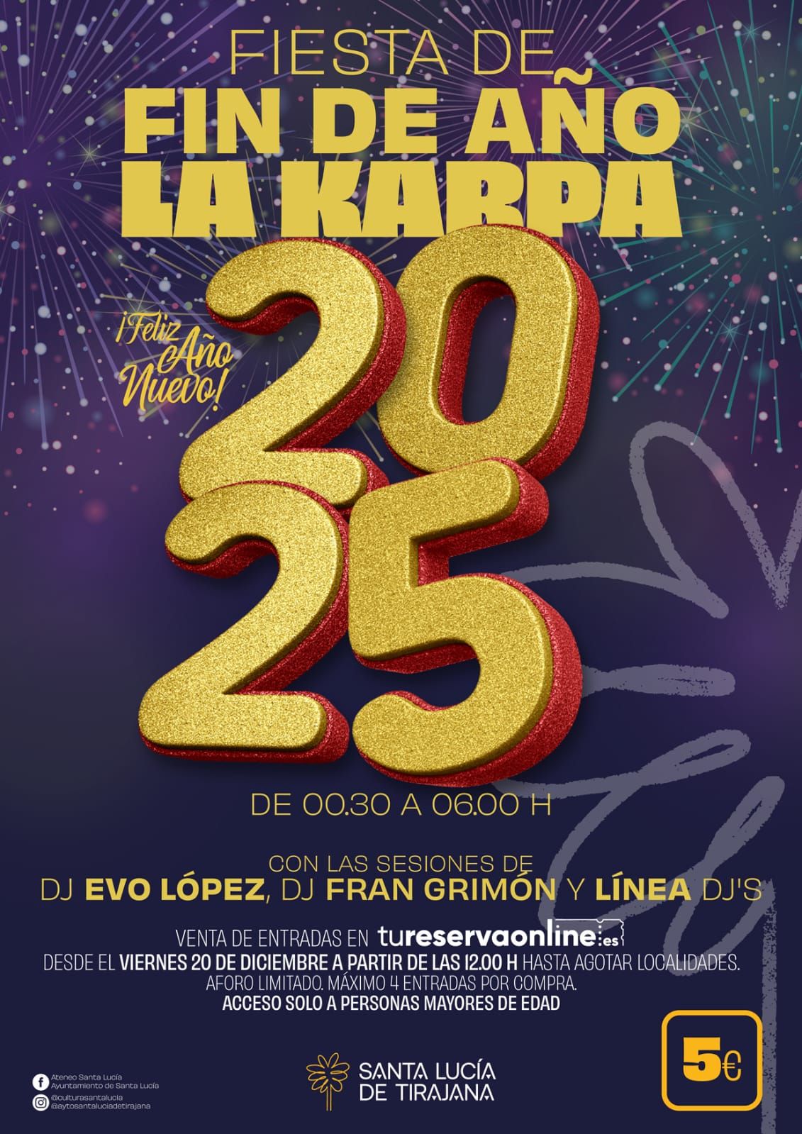 Cartel de la fiesta de Fin de Año que se celebrará en La Karpa de Vecindario.