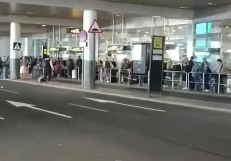 Imagen reciente de la cola del taxi en los aledaños del aeropuerto de Gran Canaria.