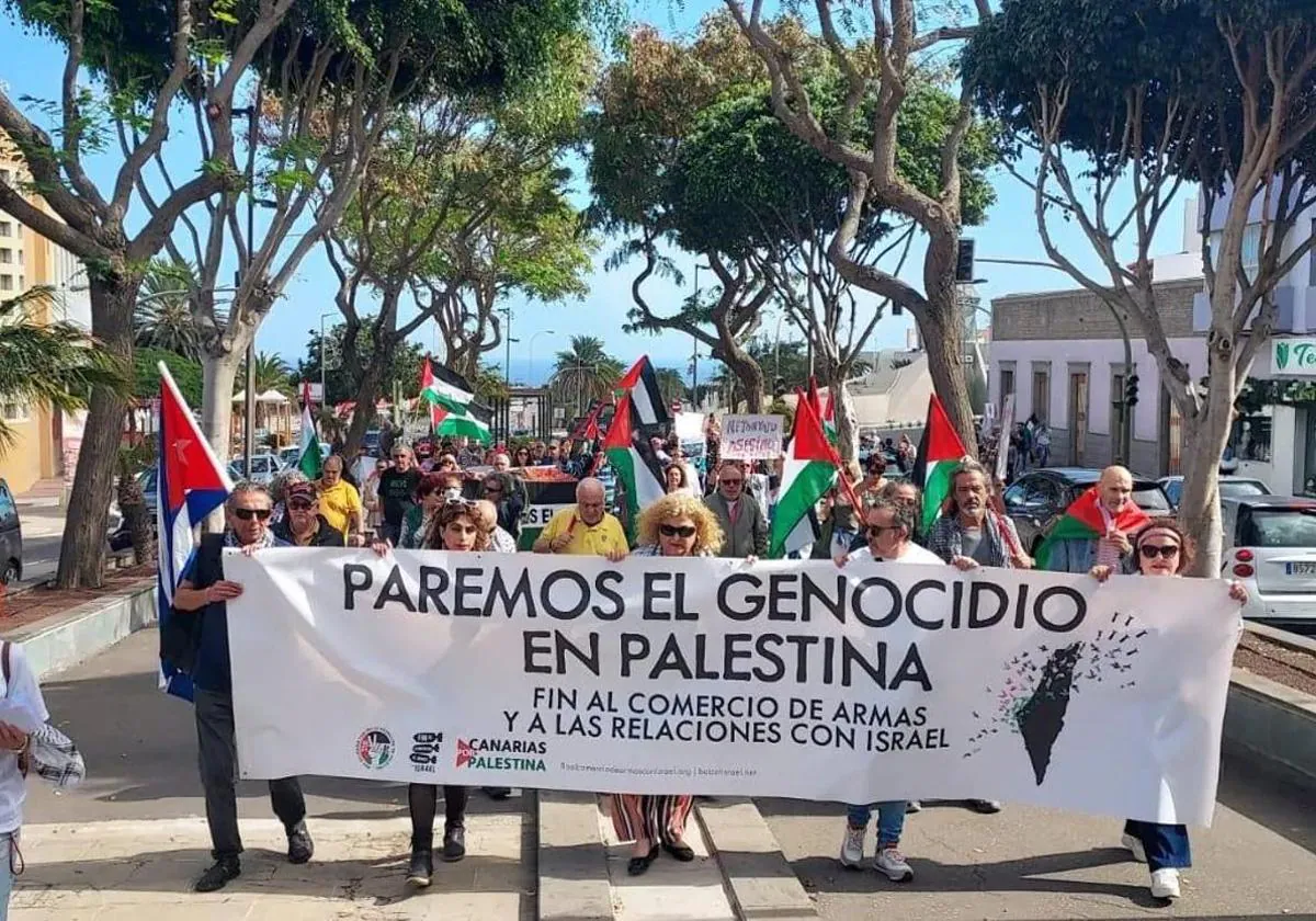 Imagen de una de las movilizaciones celebradas en uno de los municipios de Gran Canaria en favor de Palestina.