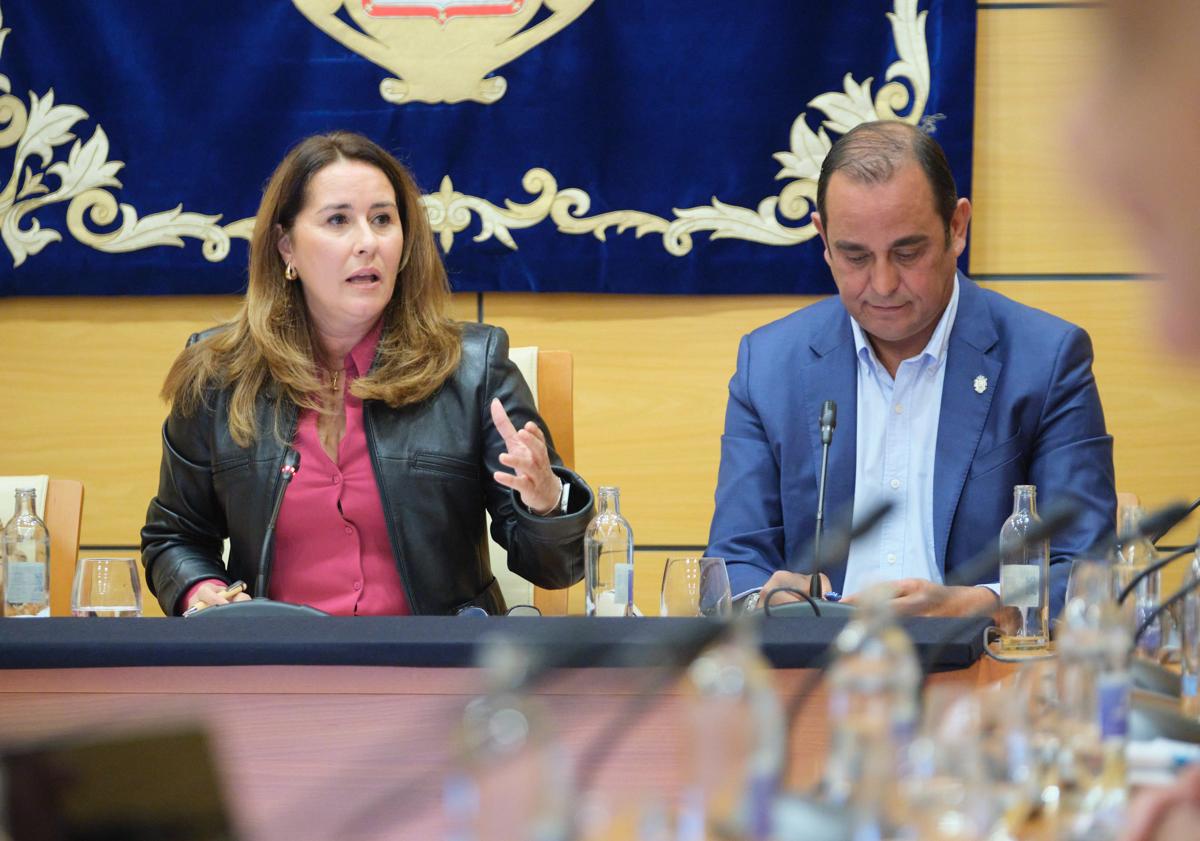 Imagen principal - La presidenta Lola García y el vicepresidente Blas Acosta, y votación a favor del presupuesto.