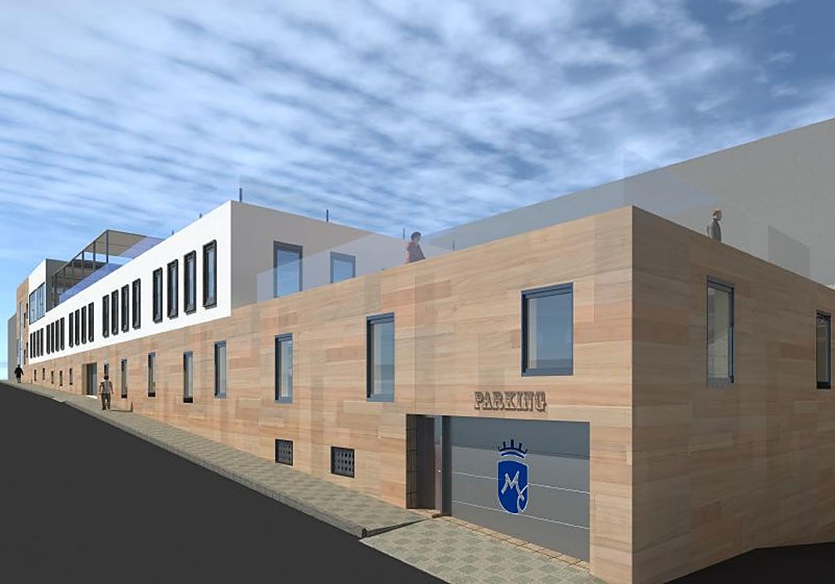 Recreación del edificio de aparcamientos del casco.