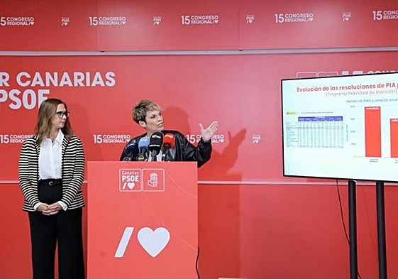 Elena Mánez (d) y Marta Arocha en la rueda de prensa en la que denunciaron la situación de dependencia.