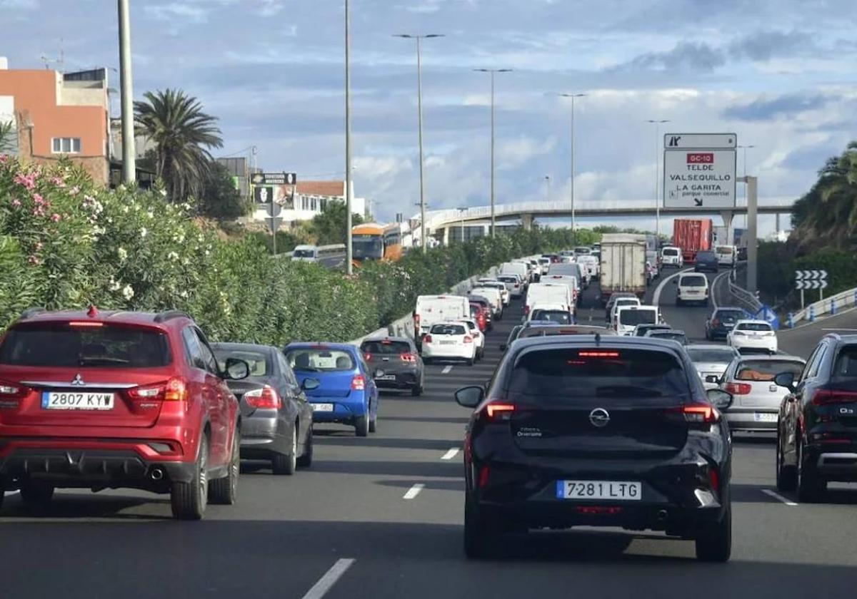 Imagen de tráfico en la GC-1, a la altura del municipio de Telde en dirección a la capital grancanaria.