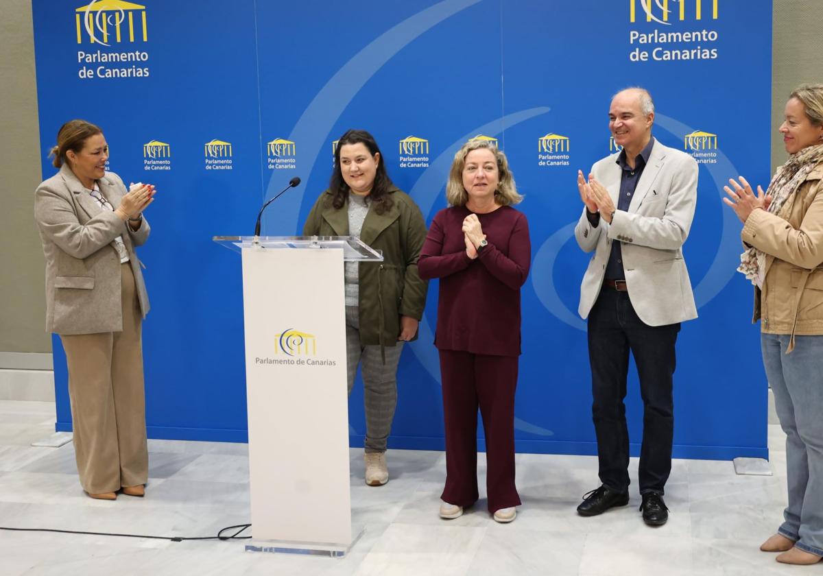 María Europa Luis (2i), de Aspercan, leyó el manifiesto este martes en el Parlamento.