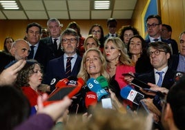 Los consejeros de Hacienda de las comunidades del PP, incluida Asián, tras salir de la reunión.