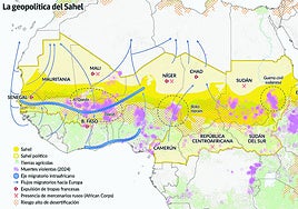 Mapa sobre la geopolítica del Sahel elaborado por Casa África y EOM.