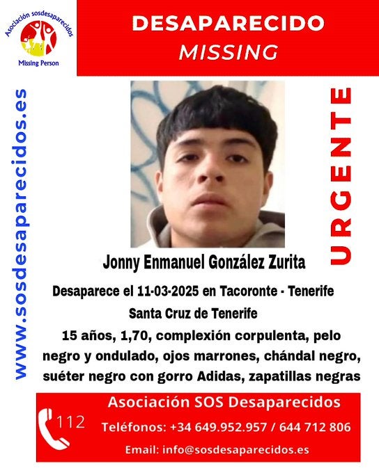 Buscan en Tacoronte al menor Jonny Enmanuel González Zurita