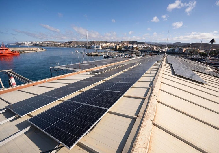 Algunas de las placas solares montadas en la Cofradía de Pescadores de Arguineguín.