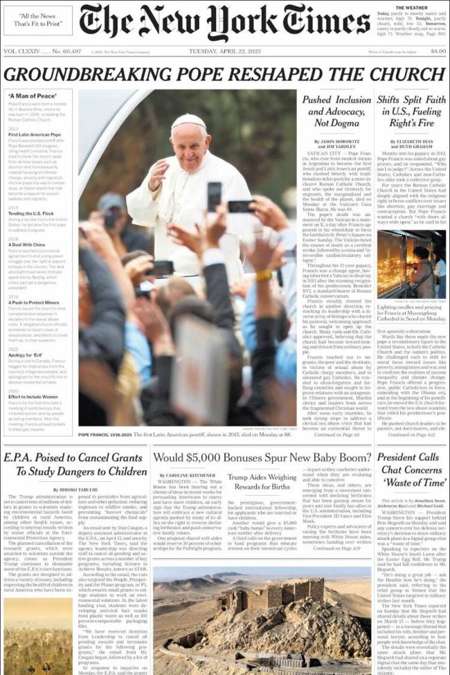 Portada de The New York Times