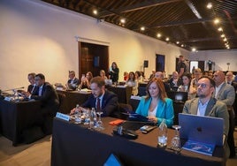 Los representantes del Gobierno de Canarias, este jueves en la Comisión Islas de la Conferencia de Regiones Europeas.