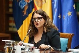 La secretaria de la asociación de personas con autismo, SentirTEA, Paula Corujo, comparece este viernes en comisión parlamentaria de Educación.