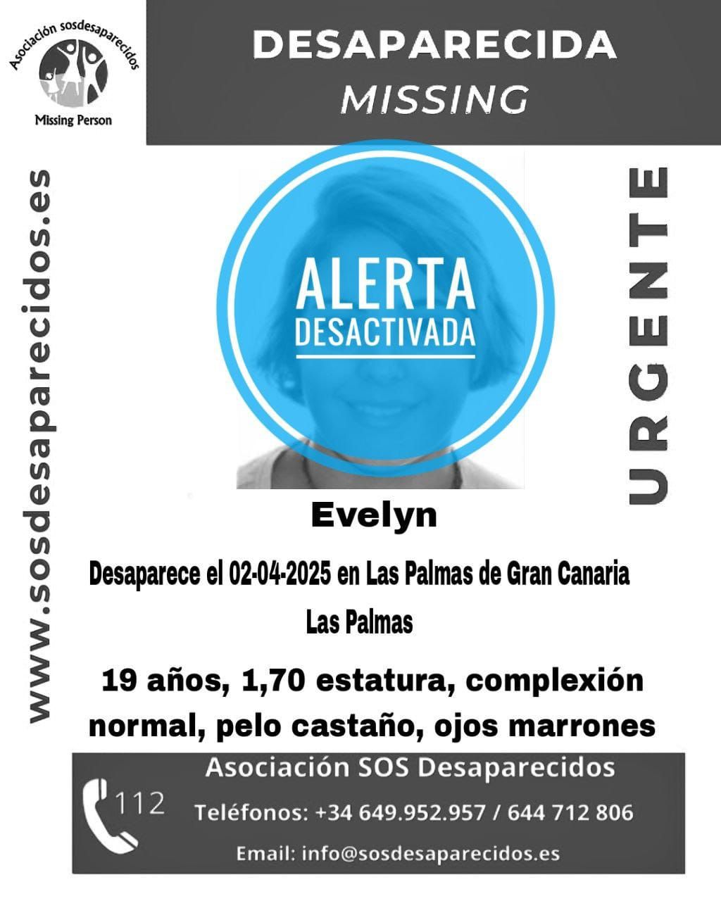 Cartel de la alerta desactivada de Evelyn.