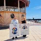 Yonathan de León y Eli Merino, con carteles de la Feria de Abril en Arrecife.