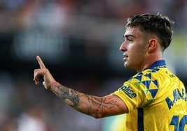 Alberto Moleiro, autor del tercer gol de la UD Las Palmas en Mestalla.