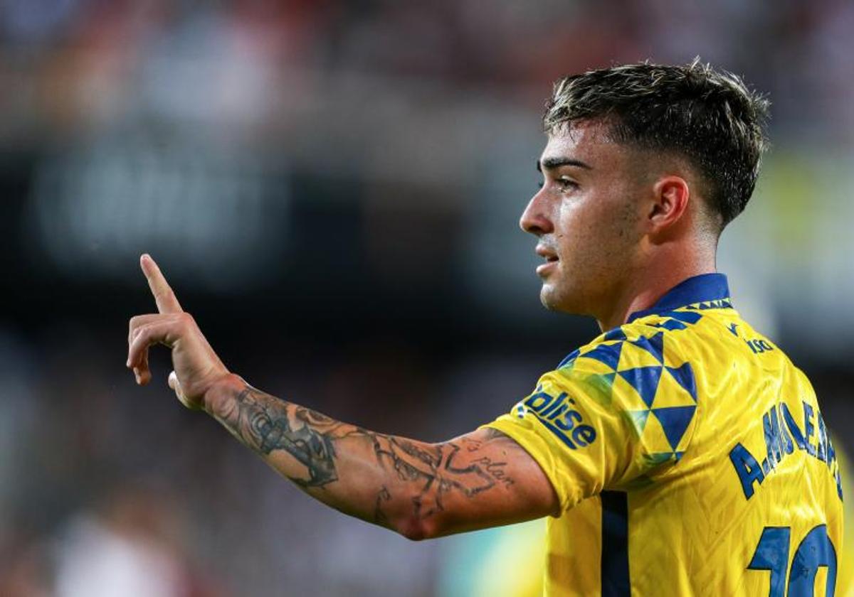Alberto Moleiro, autor del tercer gol de la UD Las Palmas en Mestalla.