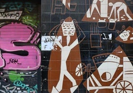 Detalle parcial del mural de Manrique, que ha sufrido daños en las últimas semanas.