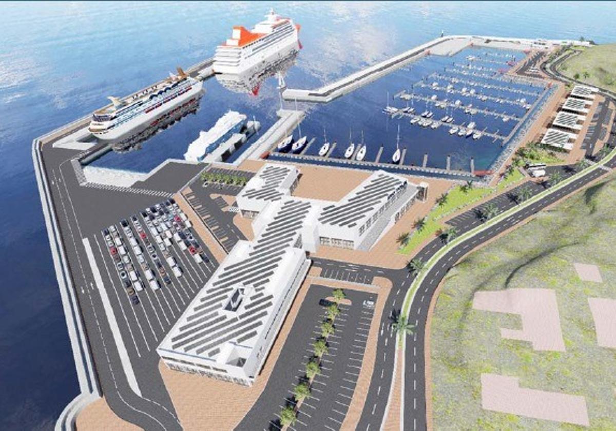 Así quedaría el puerto de Gran Tarajal, cuyo proyecto espera por la licitación para empezar la obra.