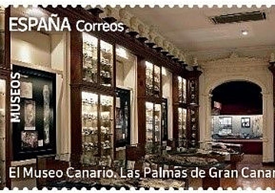 Imagen del sello de Correos dedicado al Museo Canario.