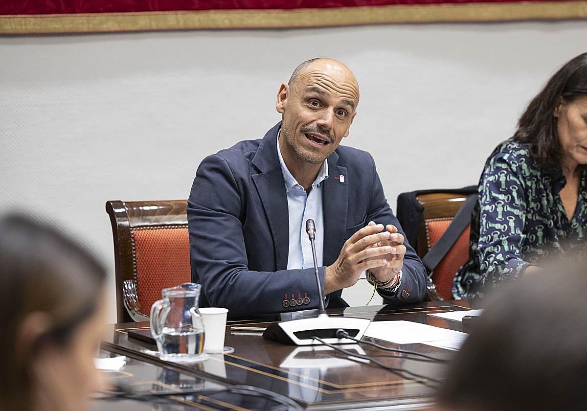 El viceconsejero de la Presidencia del Gobierno de Canarias, Alfonso Cabello, este viernes en comisión parlamentaria como presidente de Proexca.