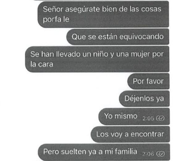 Pantallazos de parte de la conversación entre José el del Buque y los captores.