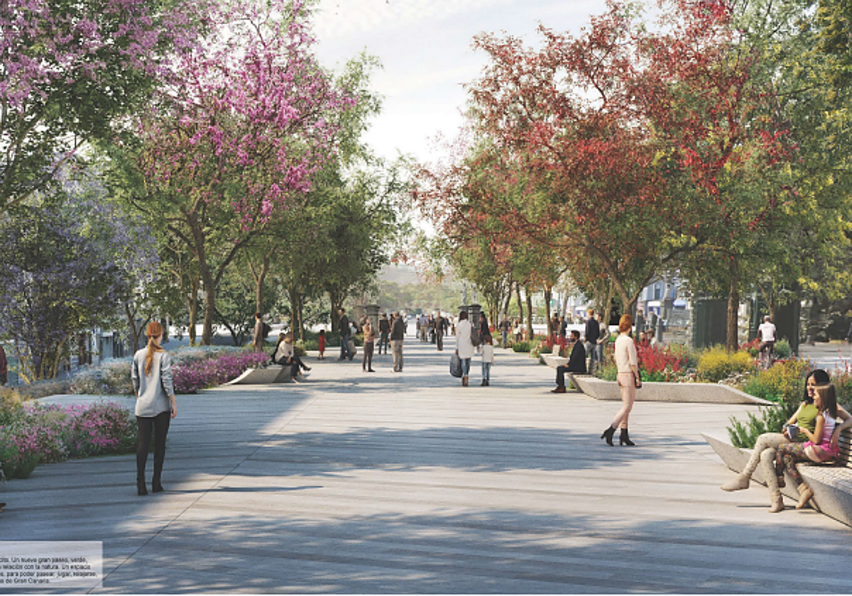 Recreación del proyecto, que prevé «una amplia alfombra de jardines» en el entorno del Puente de Piedra.