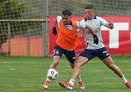 Moleiro y Herzog, en un entrenamiento con la sub-21.