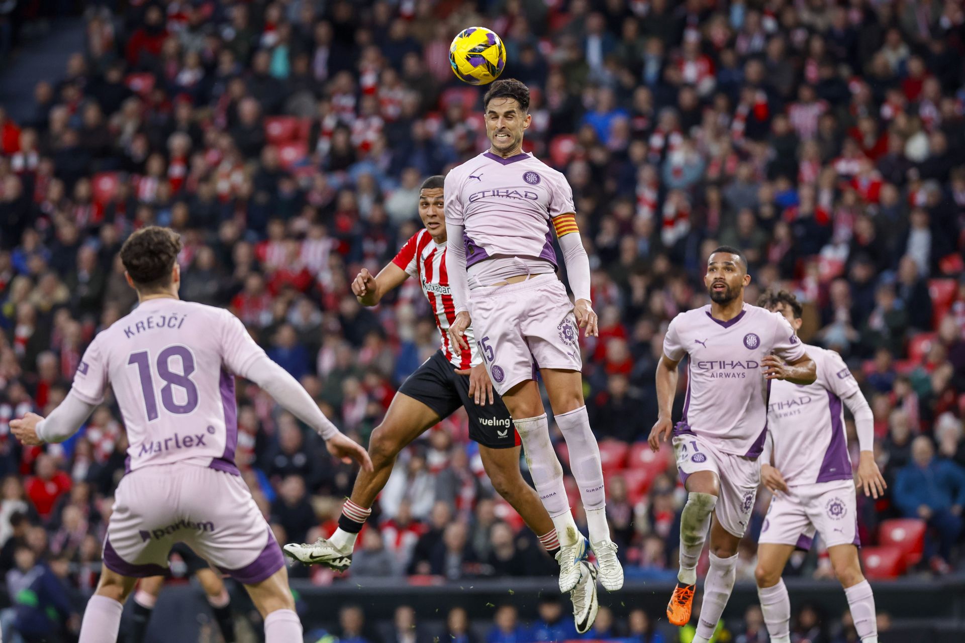 Juanpe, con el Girona frente al Athletic Club.