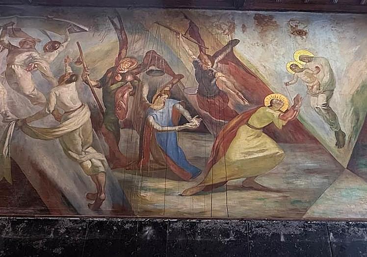 Este es el paño del muro afectado por la sudoración de resina.