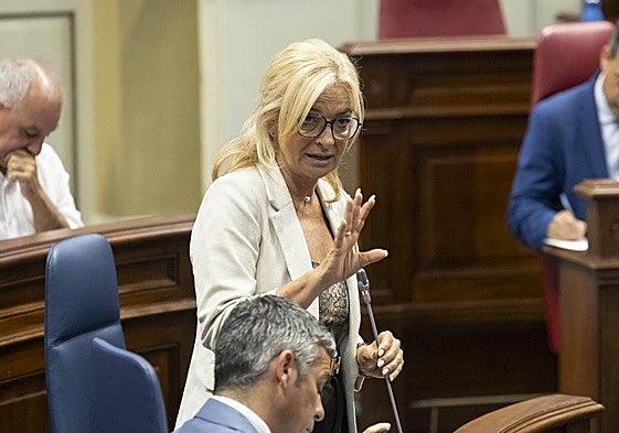 Esther Monzón, este lunes, en su intervención en el Pleno del Parlamento de Canarias.