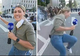 Imágenes del directo realizado por Tomasi, que acabó con el inesperado lanzamiento de una bala de goma sobre la pierna de la reportera.