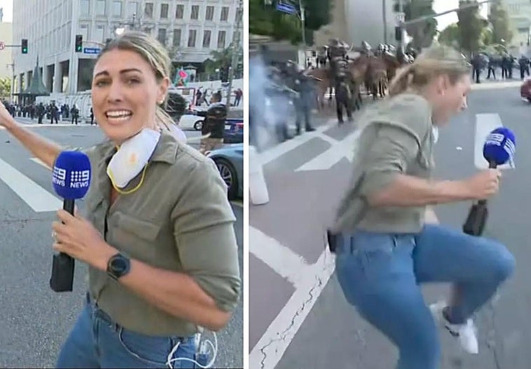 Imágenes del directo realizado por Tomasi, que acabó con el inesperado lanzamiento de una bala de goma sobre la pierna de la reportera.