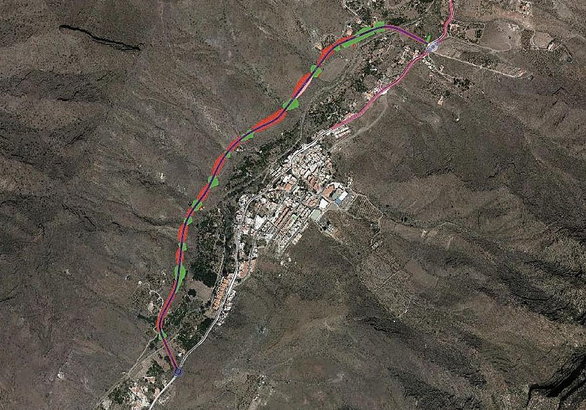 Vista de cómo será el trazado de la variante de la GC-200 o circunvalación al casco de Mogán que ejecutará el Gobierno de Canarias.