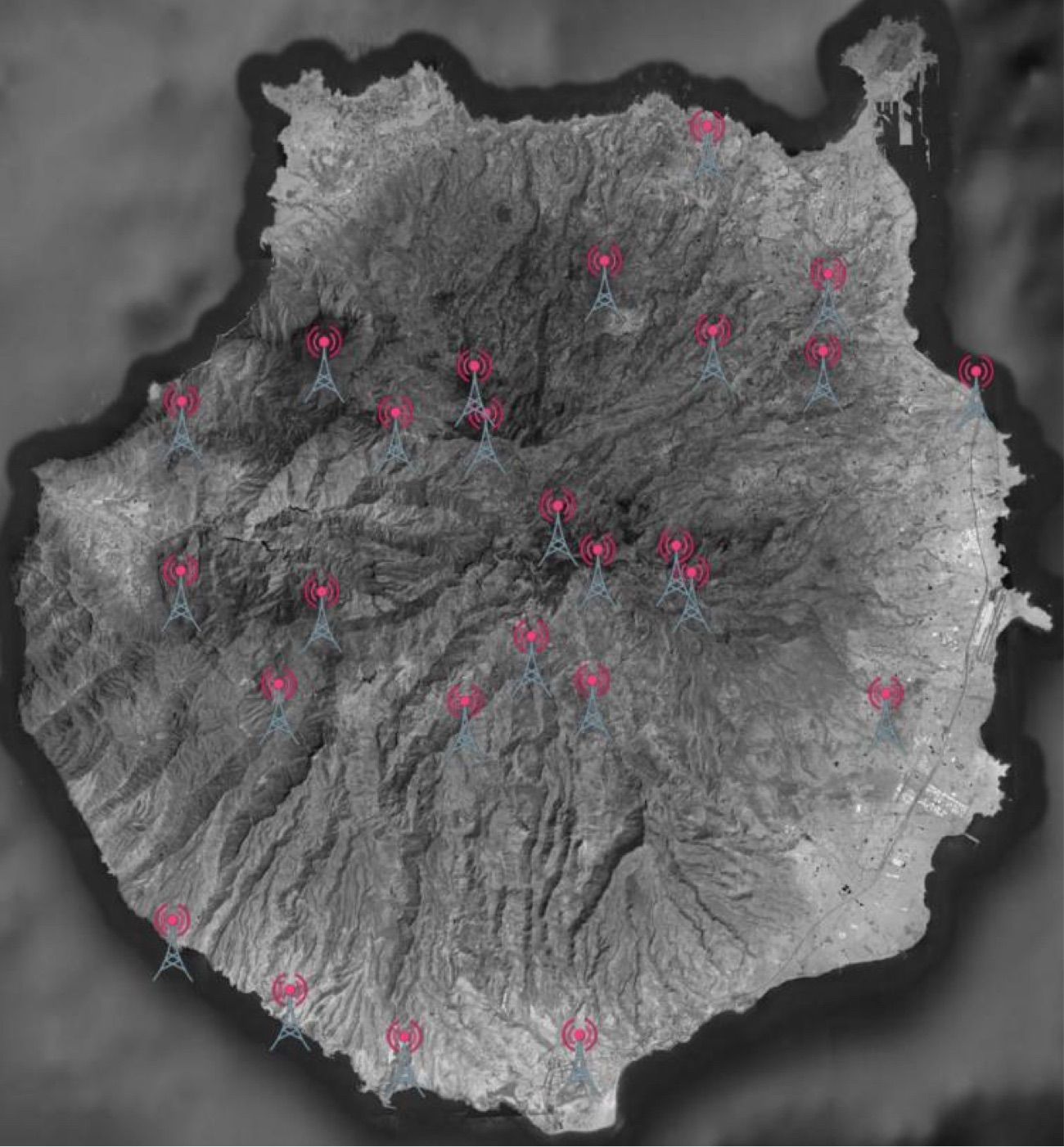 Mapa con la localización de las antenas que se usarán para el despliegue de la red.